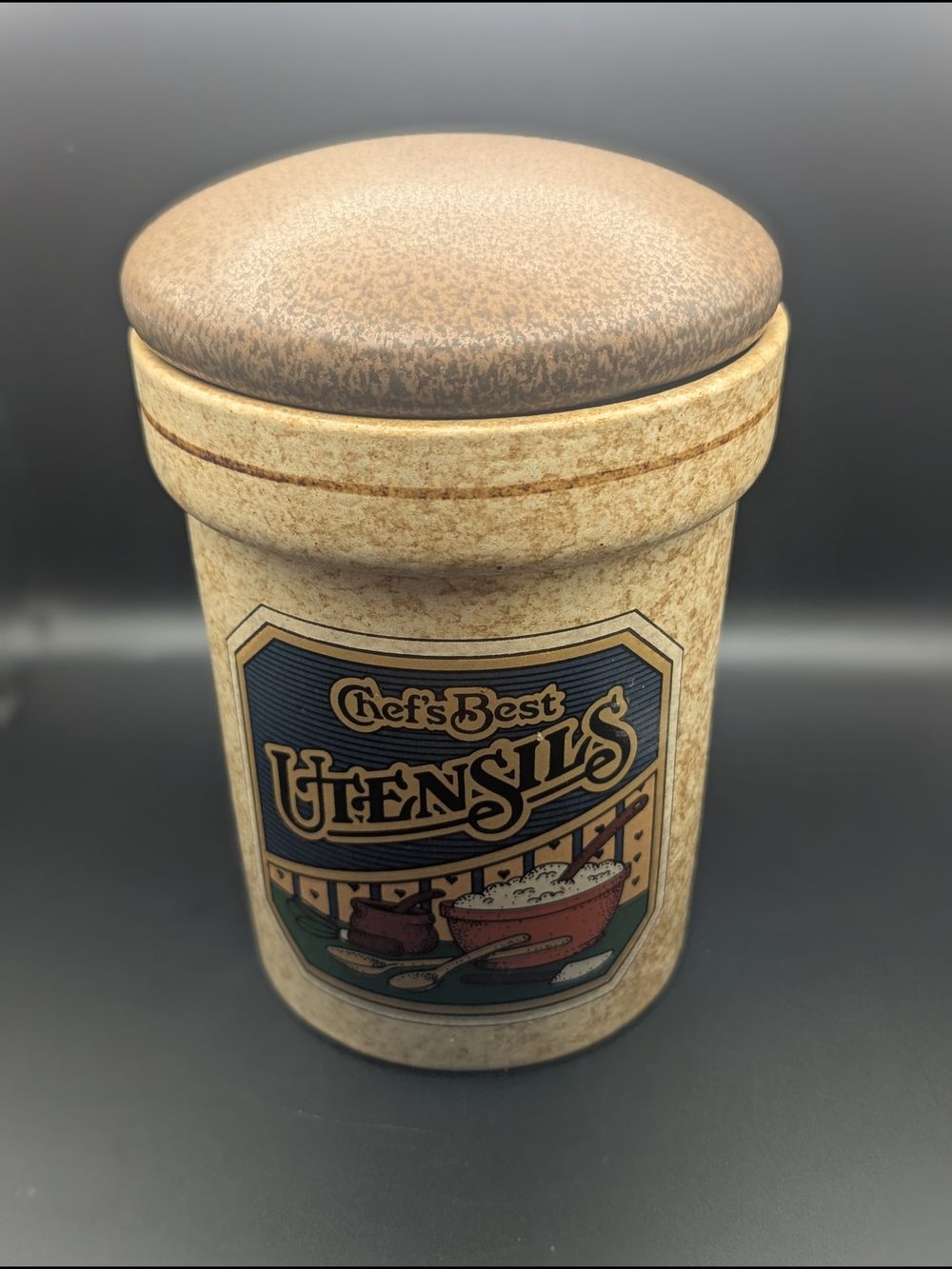 1960's Chefs Best Ceramic Utensil Canister Jar With Lid  (Made In The USA)
